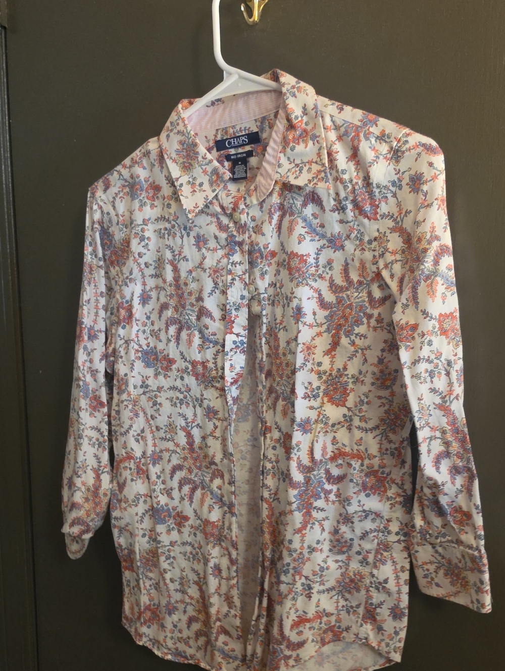 Chaps Cream Button-Up Shirt with Pink & Blue Floral Print